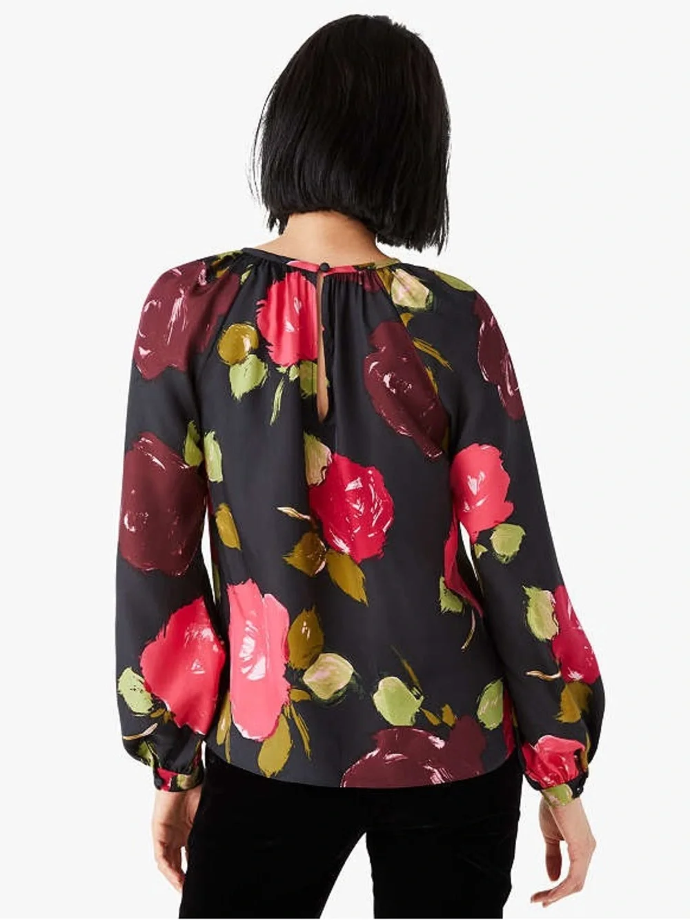 Kate Spade New York Just Rosy Keyhole Top in Silk Twill Dark Romantic Floral